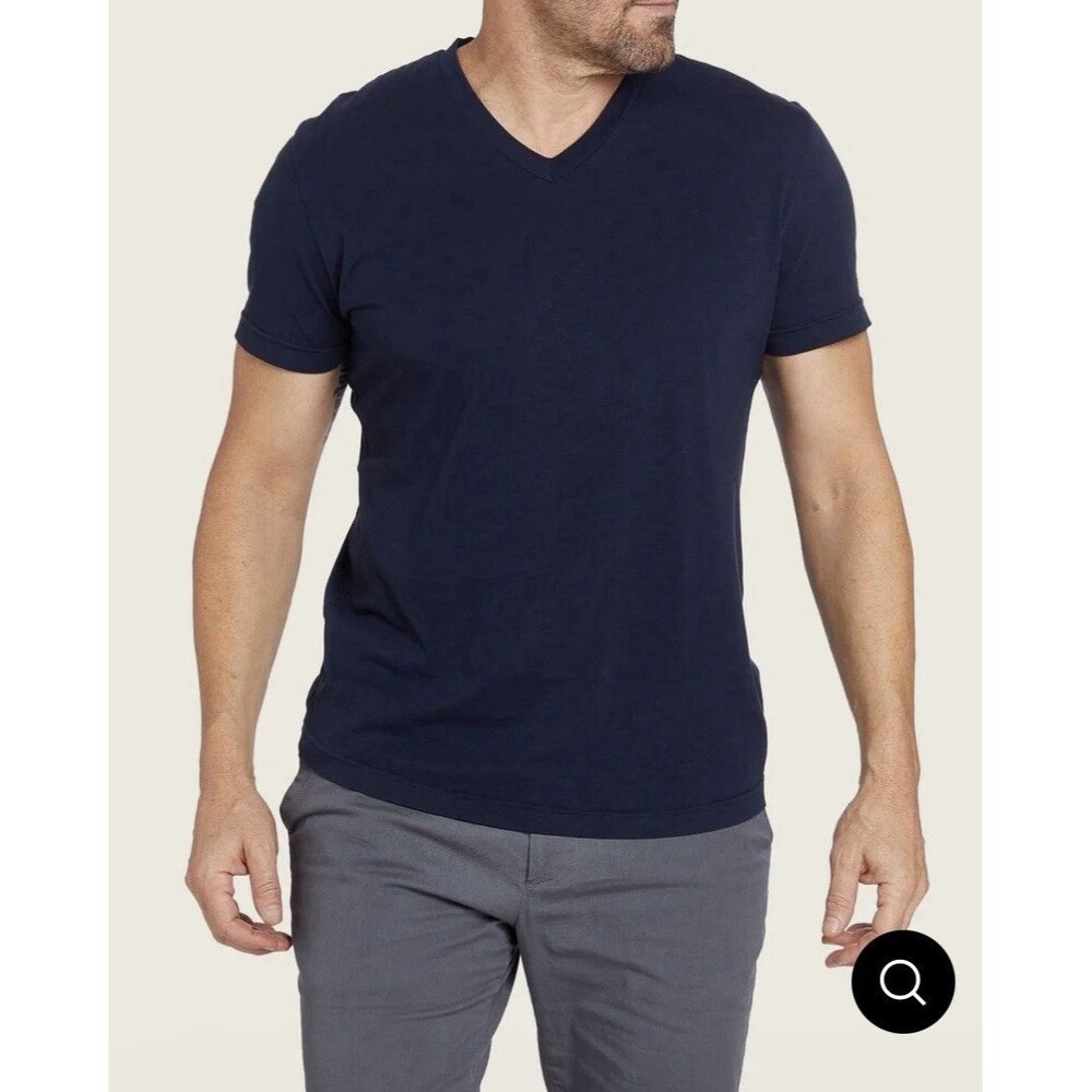 Teddy Stratford 100% Tedra V Neck T Shirt Navy NWT Medium Large Men's